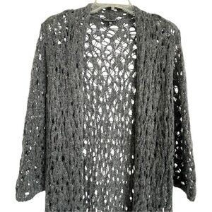 Eileen Fisher Women M Long Cardigan Sweater
Mohair Wool Open Knit Black Duster